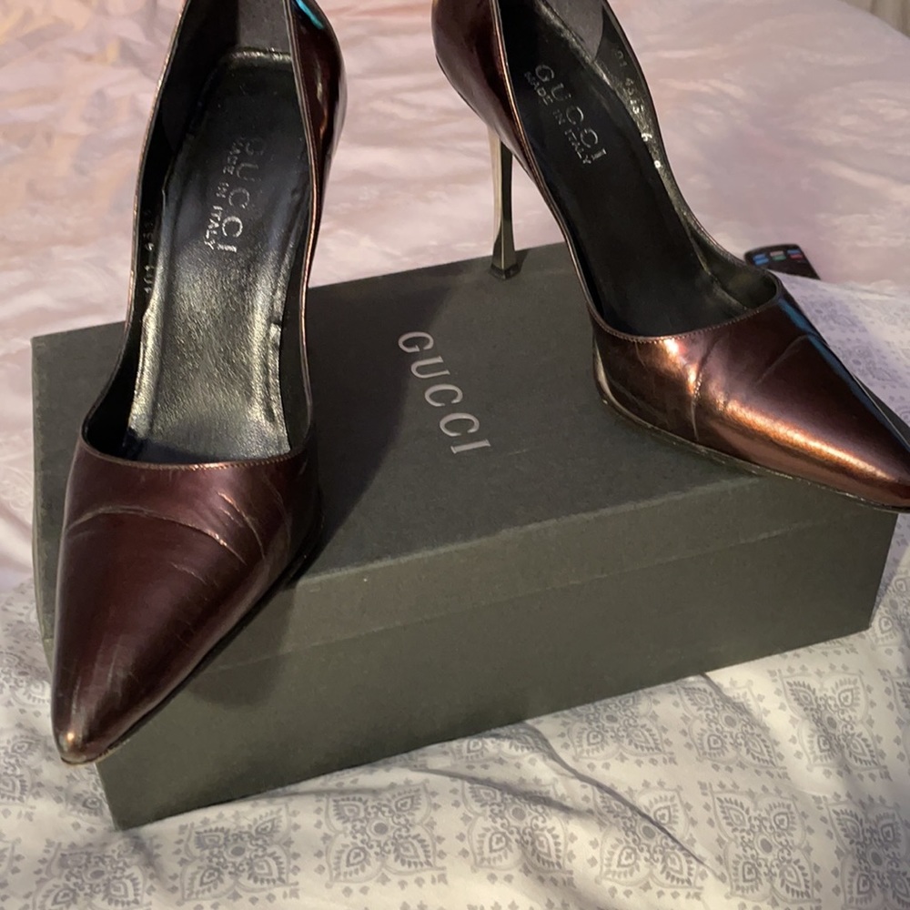 Gucci Scarpa Aperture Pelle Garn Met High Heels - Picture 14 of 16